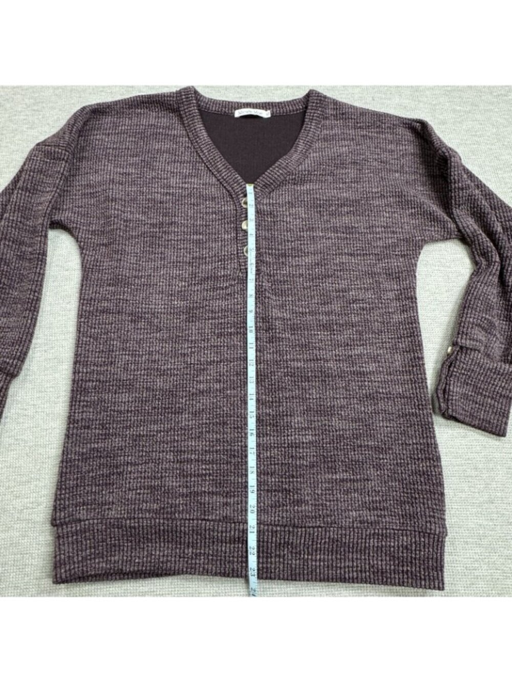 Michelle Mae V Neck Sweater Womens Size XL Purple Faux Buttons Long Sleeve - Picture 15 of 16